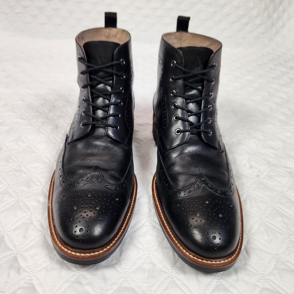 Banana Republic Genuine Italian Leather Black Brogue Wingtip Men's Boots 11.5 M - Picture 6 of 11